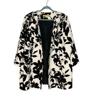 Nipon boutique black‎ white floral print oversize blazer women's 22W minimalist